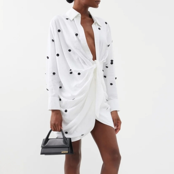 Jacquemus Dresses & Skirts - Jacquemus Bahia twist front polka dot embellished twill mini dress new